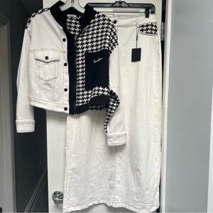 Sassofono Matching White and Black Houndstooth Jacket and Skirt Set